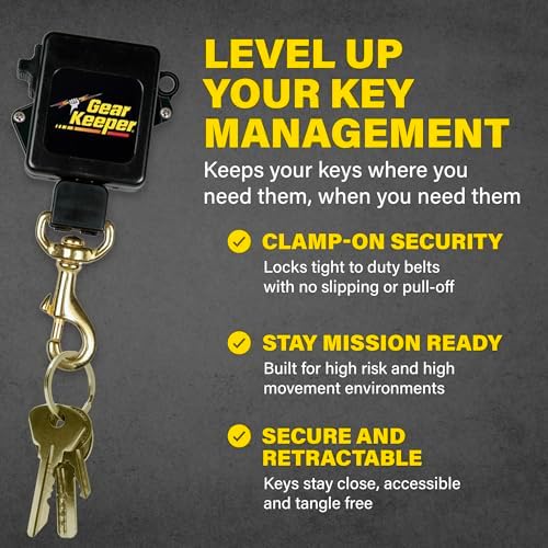 Gear Keeper Key Retractor Security Model - Heavy Duty Key Retractor with Brass Rotating Snap Clip for Maximum Security - Features a 12 Ounce Retraction Force and 42 Inch Spectra/Nylon Line