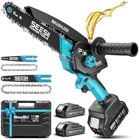 SEESII 8 Inch & 6 Inch Mini Chainsaw Cordless with 2 Batteries & Auto Oiler