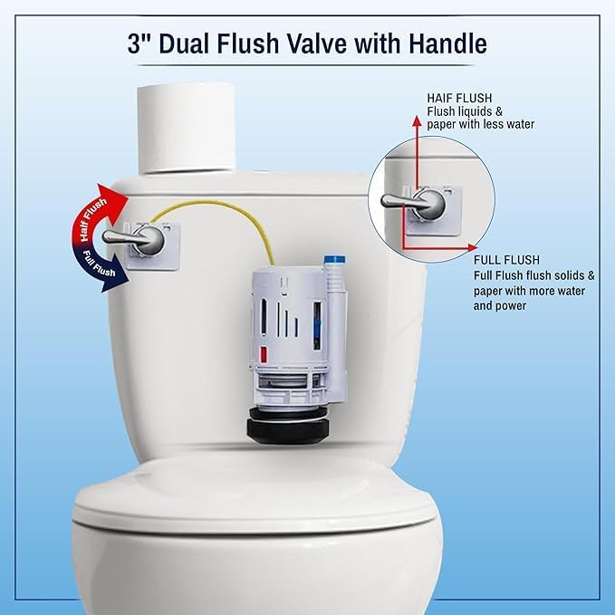 3 Inch Dual Flush Valve Conversion Kit with Handle, Adjustable Overflow Tube & Overflow Water Conserver
