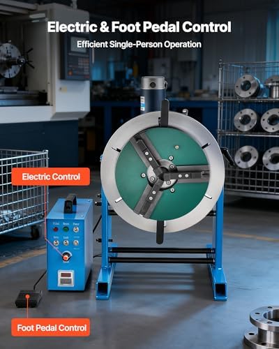 VEVOR Rotary Welding Positioner 50KG, Adjustable 0-90° Turntable for Welding 0.5-6RPM 120W, Includes 12.4 Inch 3-Jaw Lathe Chuck & Torch Stand for Efficient Cutting, Grinding, Assembly, Testing