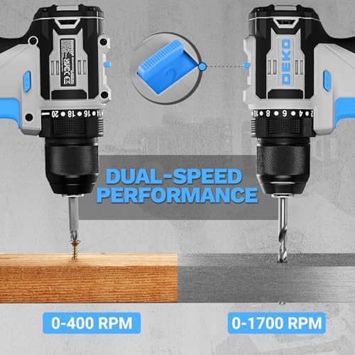 Cordless Drill & Impact Driver: DEKOPRO 20V Brushless Power Drill and 20V Brushless Impact Driver Set, Power Tool Set with 2 x 2.0Ah Batteries, Charger, Bag& 52 x Accessories-Blue