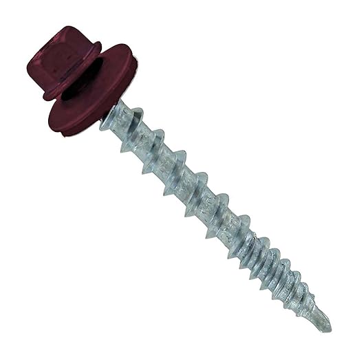 Fasteners Plus ST Fastening Kwikseal Woodbinder Metal to Wood #10 X 1-1/2" Burgundy Screws with EPDM Rubber Washer, 250-Count - Designed for Metal Roofing and Siding Panels