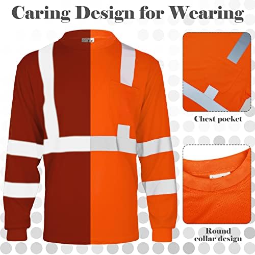Amylove 4 Pcs Long Sleeve High Visibility Safety Shirts,XXL,Orange
