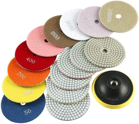 LOZLIN 4" Diamond Polishing Pads 16PCS 50-10000 Grit Hook & Loop for Stone