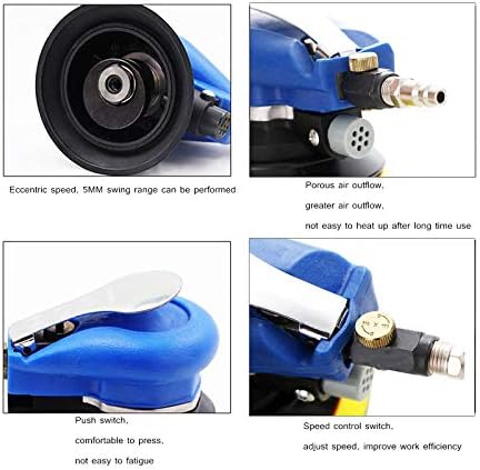 Professional Air Random Orbital Sander, Heavy Duty Dual Action Pneumatic Palm Sander (5 inch, Blue)
