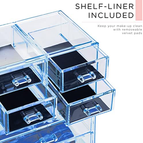 Sorbus Makeup Organizer, 7-Drawer Acrylic 2-Piece Set (Blue Brilliance)
