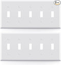 ELEGRP 5-Gang Toggle Switch Wall Plates, Standard Size 4.52" H x 10.03" L Unbreakable Thermoplastic Faceplate Cover for Toggle Dimmer Light Switches, UL Listed (2 Pack, Glossy White)