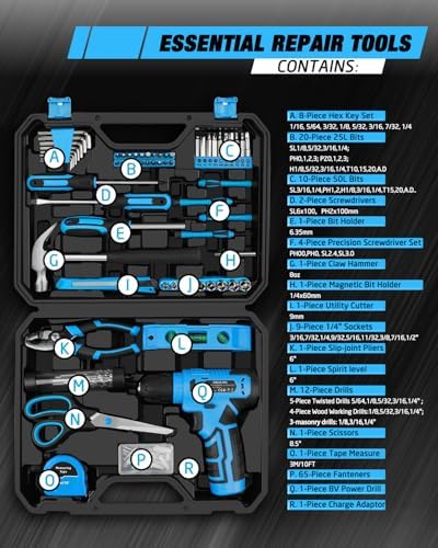 139-Piece Home Tool Kit with 8V Cordless Drill and Storage Case