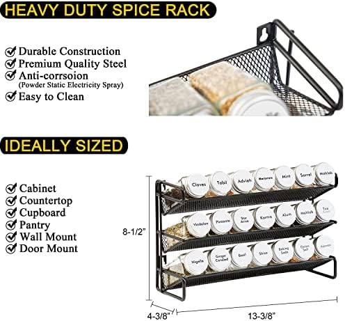 SpaceAid Spice Rack Organizer with 21 Spice Jars, 386 Spice Labels, Chalk Marker and Funnel Set for Cabinet, Countertop, Pantry, Cupboard or Door & Wall Mount - 21 Jars, 13.4" W × 9" H, White