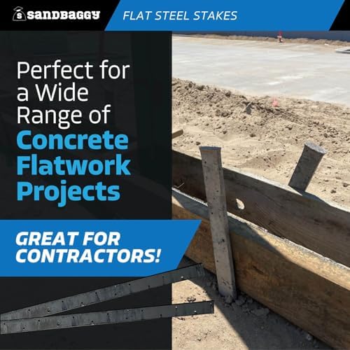 Sandbaggy 60" Flat Steel Stakes for Concrete Forms with Nail Holes - 1.5" Wide - Painted - Removable, Reusable, V Point End - Construction Grade Stakes (10, 60 inch)