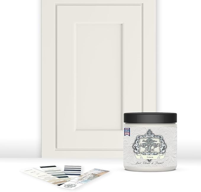 ALL-IN-ONE Paint by Heirloom Traditions, Linen (Soft Warm White), 8oz Sample - Durable cabinet and furniture paint. Built in primer and top coat, no sanding needed. Includes our 30 featured color