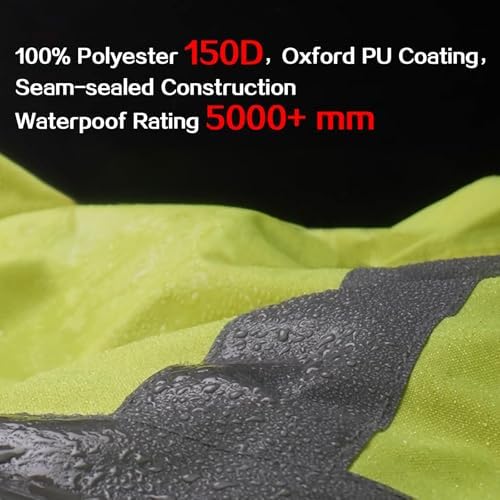 Reflective Rain jackets for men waterproof,Hi Vis Rain Coat With 3M Reflective Strips，High Visibility Class 3 Rain Gear With 2 large pockets，Zipper,Black Bottom Lime，6XL
