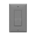 ENERLITES Decorator On/Off Paddle Switch with Wall Plates, Single Pole, 3 Wire, Grounding Screw, Residential Grade, 15A 120V/277V, UL Listed, 91150-GYWP, Gray