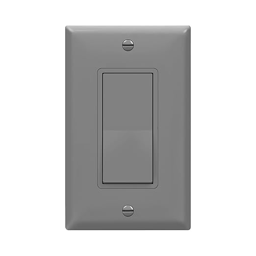 ENERLITES Decorator On/Off Paddle Switch with Wall Plates, Single Pole, 3 Wire, Grounding Screw, Residential Grade, 15A 120V/277V, UL Listed, 91150-GYWP, Gray