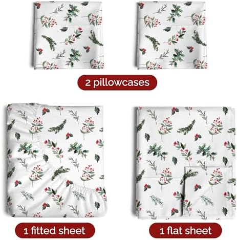 Christmas Sheet Set, Mistletoe, Holiday Xmas Bedding Set - King Size