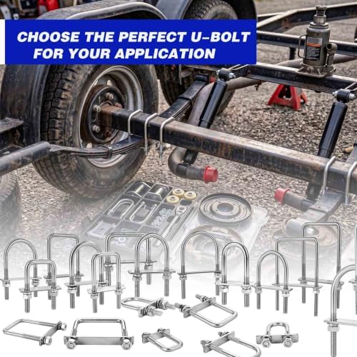 2 Pcs Heavy Duty M8 Square U Bolts Kit, 1 Inch Wide 304 Stainless Steel U-Bolt with Frame Plates and Washers, Marine Grade U Bolt M8 x 25mm W x 70mm L Trailer Axle Clamp