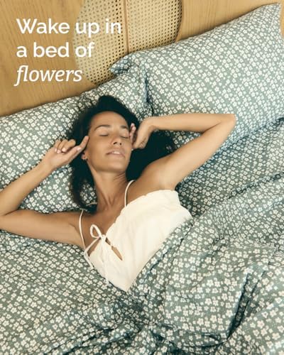 Twin XL 3 Piece Floral Sheet Set - Breathable & Cooling - Green Meadow