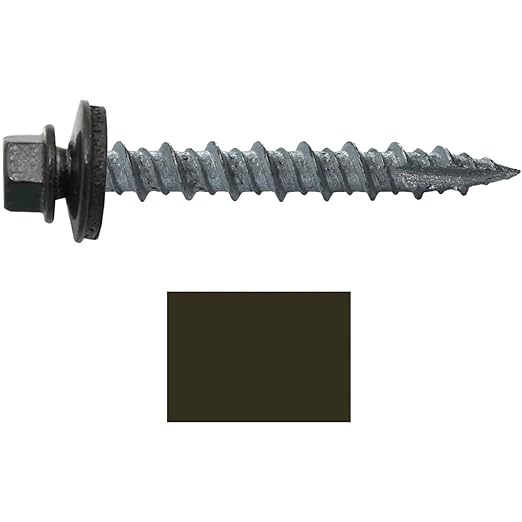 10 x 1-1/2" Dark Bronze Metal Roofing Screws - Hex Washer Head- Self-Starting/Tapping - EPDM Washer. 1 x 250 Count Bag - 250 Screws