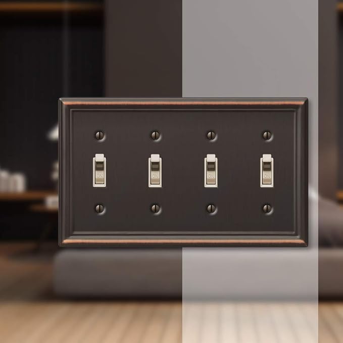 Amerelle 149T4DB Chelsea Wallplate, 4 Toggle, Steel, Aged Bronze, 1-Pack