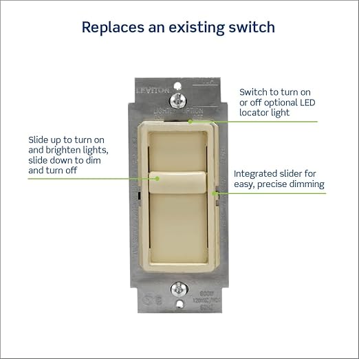 Leviton SureSlide Dimmer Switch for Dimmable LED, Halogen and Incandescent Bulbs, 6672-1LI, Ivory