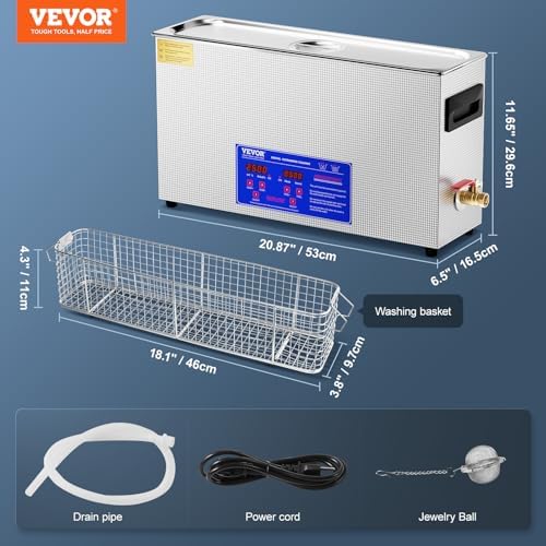 VEVOR 10L Sonic Gun Cleaner, 300W Professional Ultra Sonic Cleaning Machine with Timer & Heater, 40kHz Digital Sonic Cleaner with Basket for Gun Parts, Bullets, Military Supplies