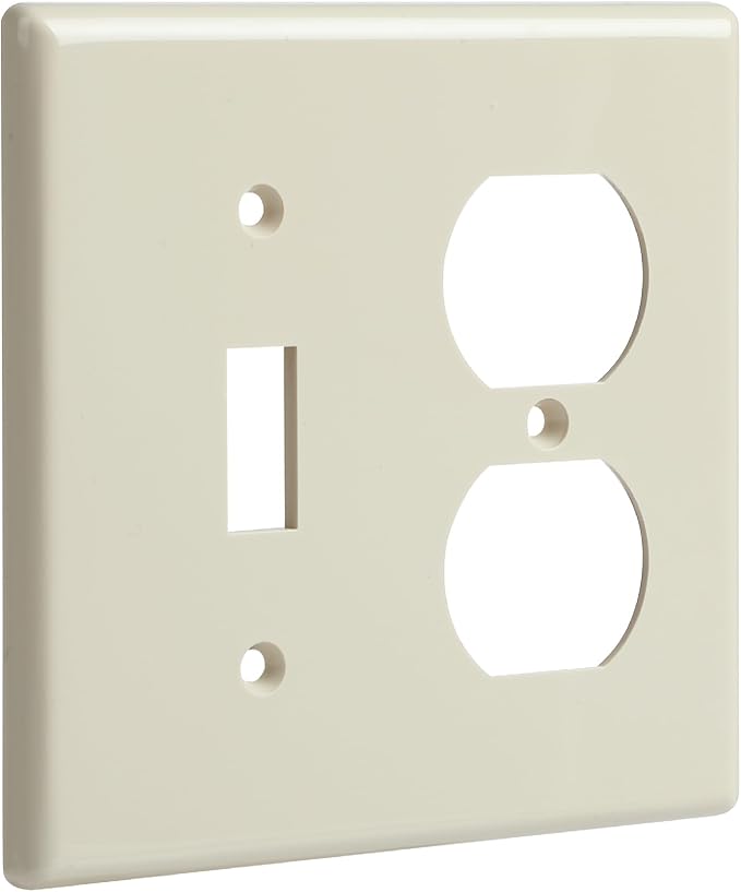 Bates- 2-Gang Combination Wall Plate, 4.5"x 4.57"/Standard Size, Ivory, Toggle Light Switch/Duplex Receptacle Outlet, 2 Gang Wall Plate for Electrical Outlets, Double Outlet Cover Plate