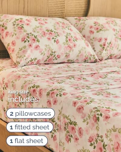 King 4 Piece Boho Botanical Floral Sheet Set - Breathable & Cooling - Bloom