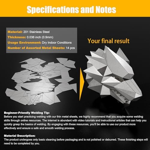Dire Wolf Head Welding kit For Beginners Practice,201 stainless steel Welding Coupons,Laser Cut Welding Training Metal Suitable For TIG, MIG, Gas, Arc, Stick, DIY Welding Practice Kit (14 pcs)
