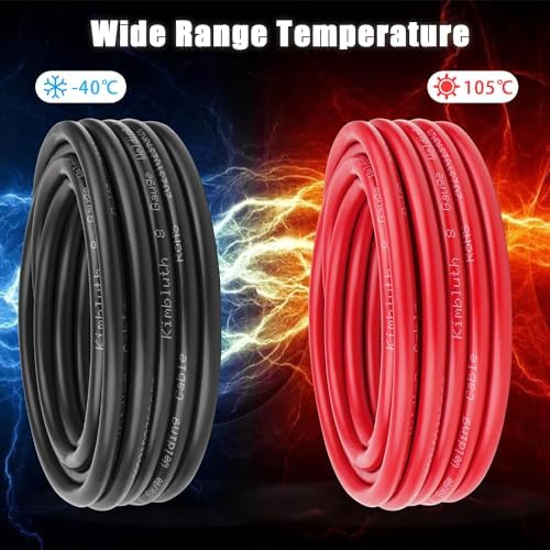 8 Gauge Battery Cable Copper Wire, 10FT Red + 10FT Black