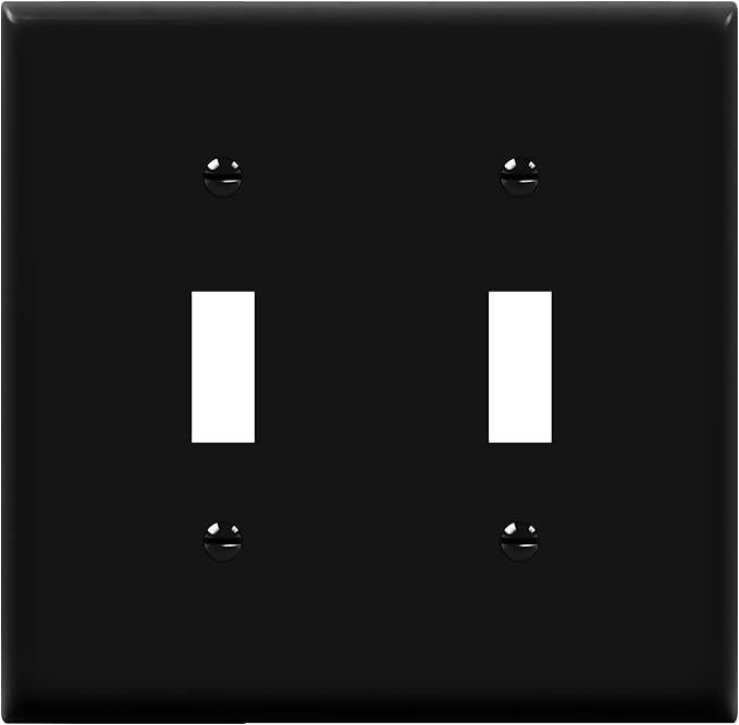 ENERLITES Double Toggle Switch Cover, Two Gang Light Switch Wall Plate, Standard Size 2-Gang 4.5" x 4.5", Unbreakable Polycarbonate Thermoplastic, UL Listed, 8812-BK, Black