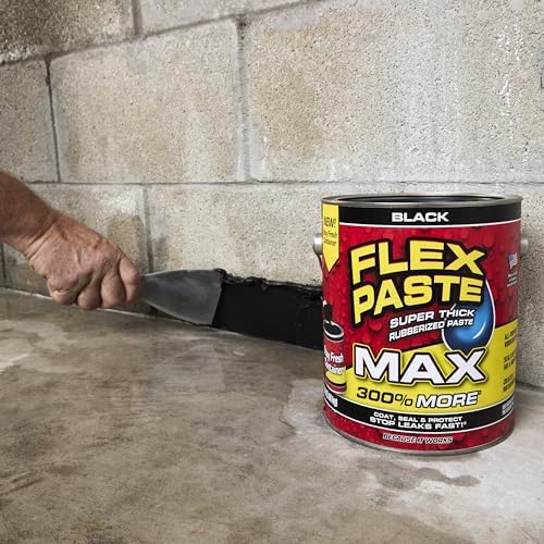 Flex Paste MAX, 12 lb Can, Black, Waterproof Paintable Putty, Spackle Sealant, Fill Gaps Cracks Holes - Block Out Water and Air - UV Resistant - Walls, Drywall, EPDM, Concrete, Roof, RV Repairs
