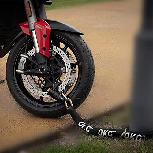 OKG Ultra Security Motorcycle Chain Lock - 4 Keys, 13lbs, 5 ft x 1/2 in (12mm) Thick Noose Security Chain Combo 11/16" (18mm) Small U Lock for Motorcycles, Mopeds, E-Bikes, Trailers, ATVs, etc.