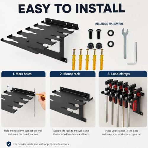 Wall Mount Pipe & Parallel Clamp Rack, Heavy Duty Steel for 12 Clamps