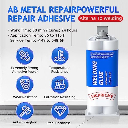 Vicpricme Metal Glue Heavy Duty Weld Metal Epoxy Glue for Metal 3Pcs