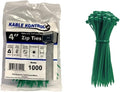 Kable Kontrol Cable Zip Ties, 4 Inch, 1000 Pcs, 18lbs Test, Green | Nylon Plastic, Self Locking, UL Listed, Indoor Use