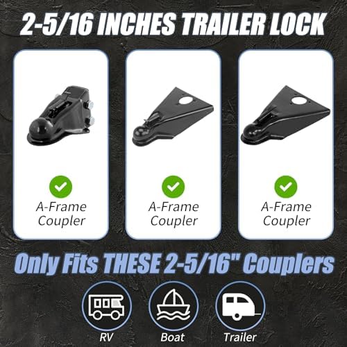 Trailer Hitch Lock for 2-5/16 Inch Coupler with Safety Chain Lock, Heavy Duty Anti-Theft Trailer Tongue Coupler Lock for RV, Boat, Dump & Cargo Trailers (Blue)
