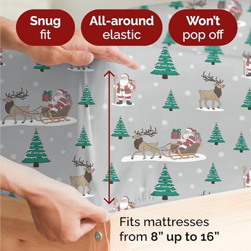 Christmas Sheet Set, Santa’s Sleigh, Holiday Xmas Bedding Set - King Size