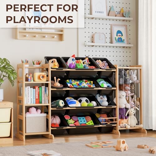 Toy Storage Organizer with Bookshelf and Stuffed Animal Storage - Kids Playroom Organization with 3 Shelves and 12 Toy Bins - Toddler Living Room Toy Box for Lego - Nursery Bedroom Decor Essential