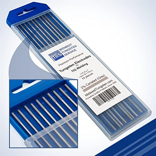 Midwest Tungsten Service TIG Welding Tungsten Electrodes 10-Pack (Grey - 2% Ceriated Tungsten (WC20/EWCe-2), 1/16")
