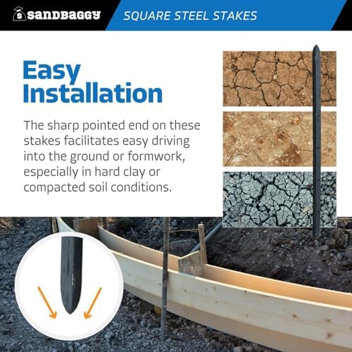 Sandbaggy 36" Square Steel Concrete Form Stakes with Nail Holes - 5/8" Wide - Rust Resistant Coating - Removable, Reusable - Construction Grade Stakes (300, 36 inch)