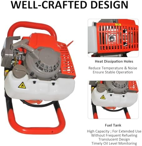 85cc 4HP Post Hole Digger Gas Powered, Gas Earth Auger/Ice Auger, with 3 Drill Bits 4"/8"/12" + 2 Extension Bar, One Man Earth Auger for Planting Fence, EPA Compliant Post Hole Auger