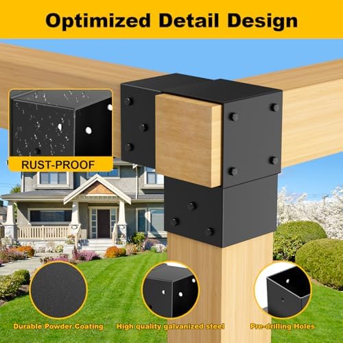 8PCS 4x4 Post Bracket, 4x4 Brackets for pergola kit, Deer Stand, Outdoor Platform, Play Sets, Tree House, Pergola Brackets 3-Way Right Angle Corner Bracket Woodworks DIY Post Base Kit