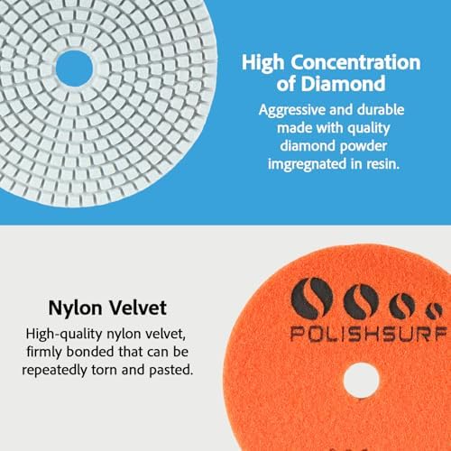Diamond Polishing Pads 4 inch Wet/Dry Set of 11+1 Backer Pad by POLISHSURF