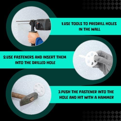 Wonderjune 100 Pcs 4" Plastic Insulation Masonry Fasteners 2.4" Washers Heavy Duty Plastic Concrete Anchors Pins Rigid Foam Board Insulation Fasteners for Concrete, Brick, Masonry Walls
