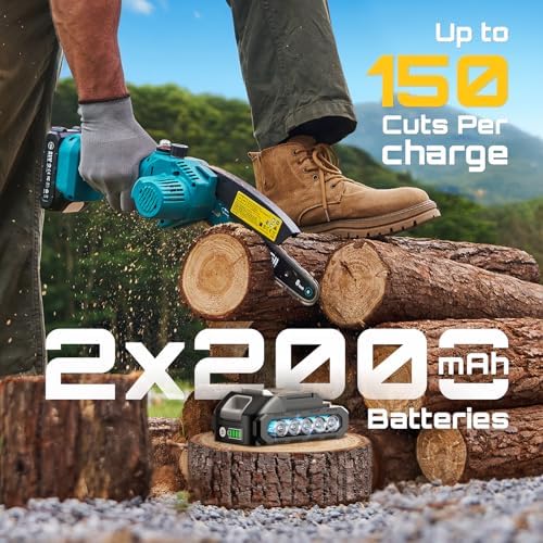 SEESII Mini Chainsaw Cordless 8 inch, Oiler System & Replacement Chain