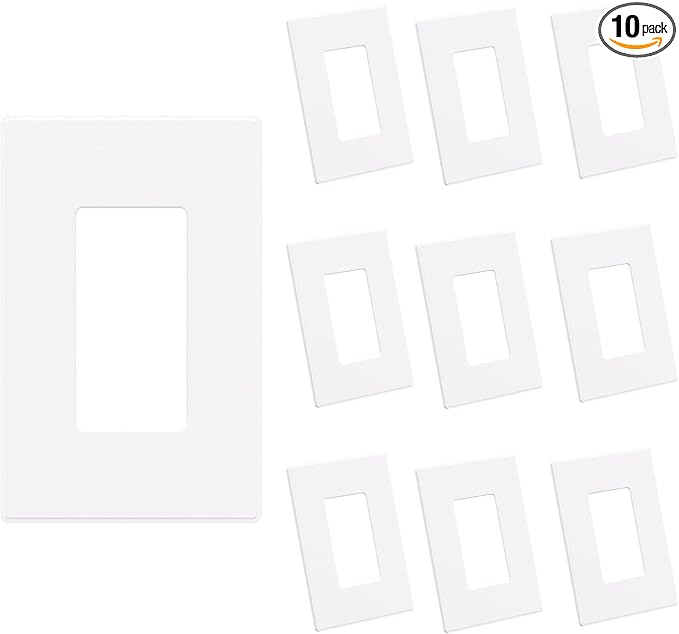 AIDA 1-Gang Screwless Light Switch Cover Plate, Standard Decorative Outlet Covers - Matte White, 10-Pack Unbreakable Polycarbonate Wall Plates for Decorator Device, UL Listed, 4.5" H x 2.75" L