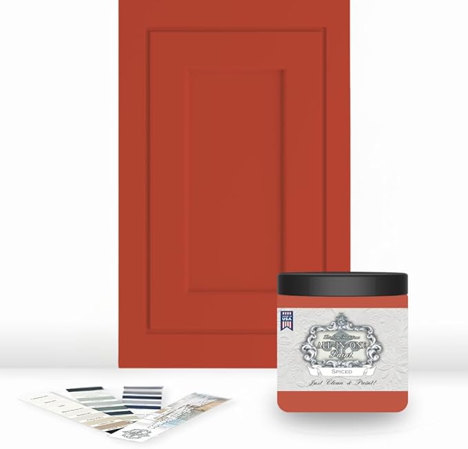 ALL-IN-ONE Paint by Heirloom Traditions, Spiced (Rustic Orange), 8oz Sample - Durable cabinet and furniture paint. Built in primer and top coat, no sanding needed. Includes our 30 featured color card.