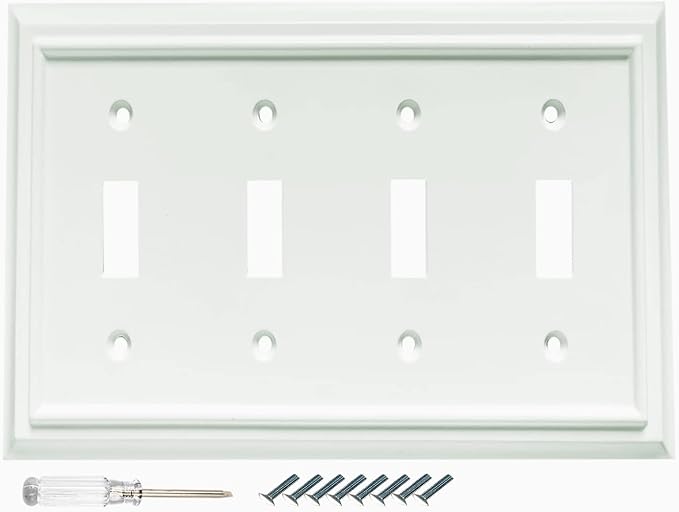 Wall Plates, Duplex Outlet Covers, Toggle Light Switch Plates, Decorator Light Switch Cover, Bamboo Fiber Material Wall Plate, Standard Size Wall Plates of various styles, White (4 Gang Toggle 1 Pack)