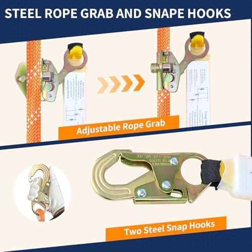 Rope Harness Safety Lanyard 50FT, Roofing Fall Protection Rope
