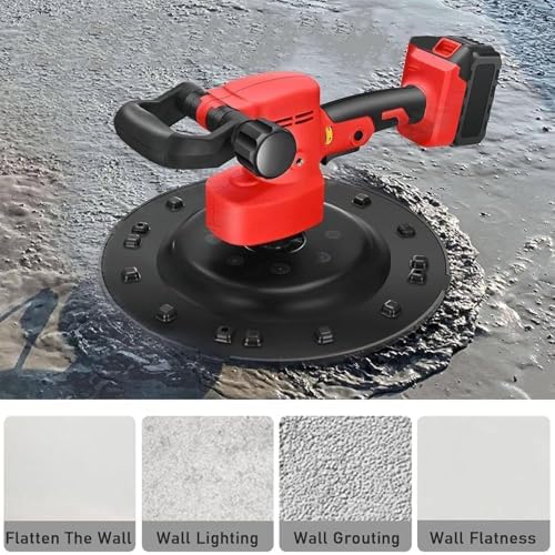 Smoothing Polishing Machine, 1680W Electric Concrete Trowel Machine 200 RPM, Wall Smoothing Polisher with 6 Variable Speed, Multi-Function Sander Grinder for Concrete Wall,1battery